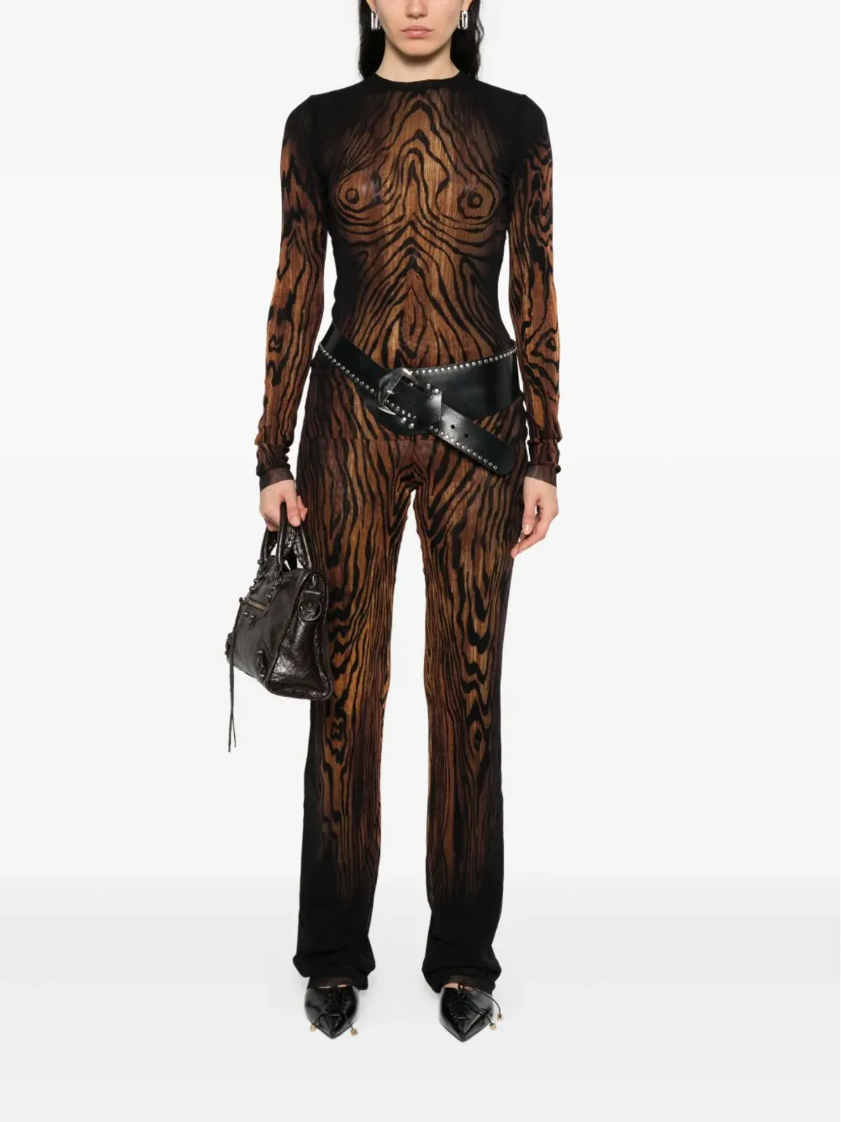 Jean Paul Gaultier 木目プリント メッシュトップ - 画像2