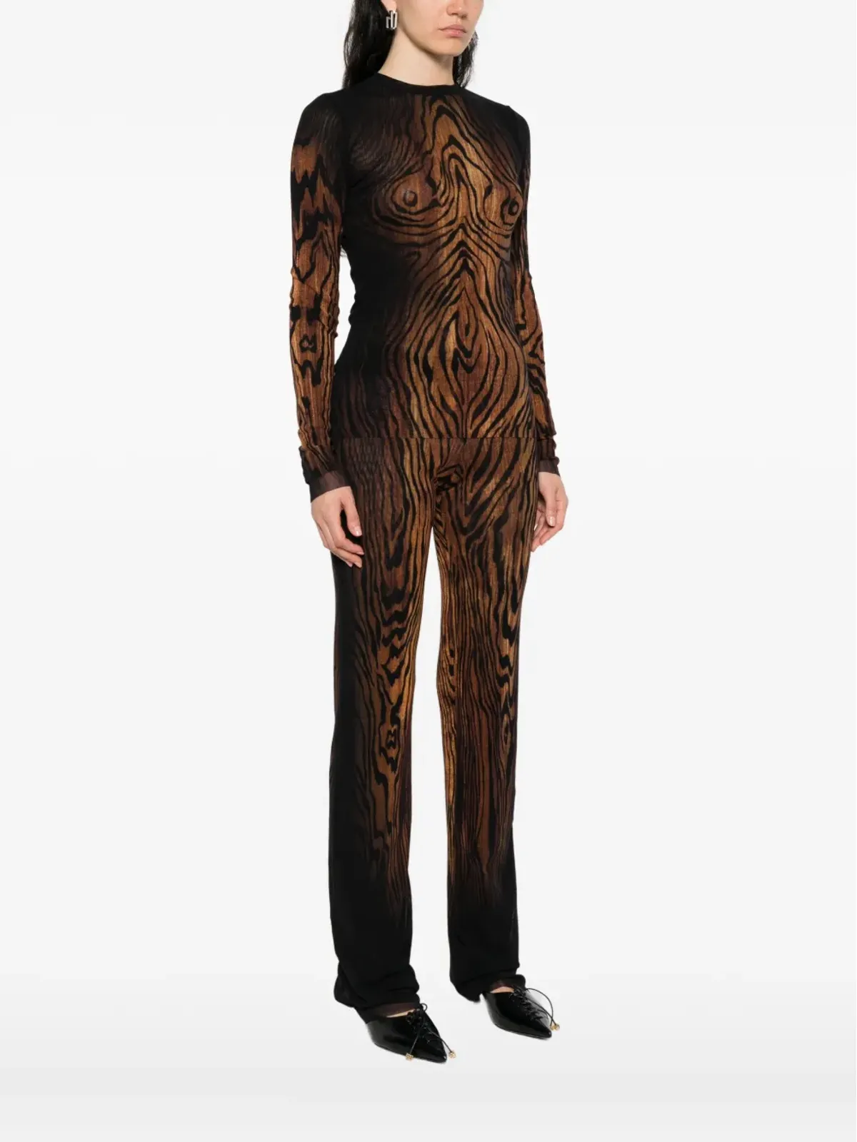 Jean Paul Gaultier 木目プリント メッシュトップ - 画像3