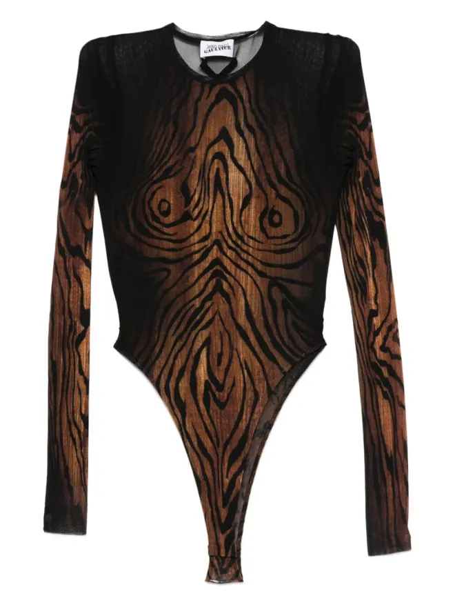 Jean Paul Gaultier Jean Paul Gaultier 木目柄メッシュボディスーツ - ブラックの商品画像