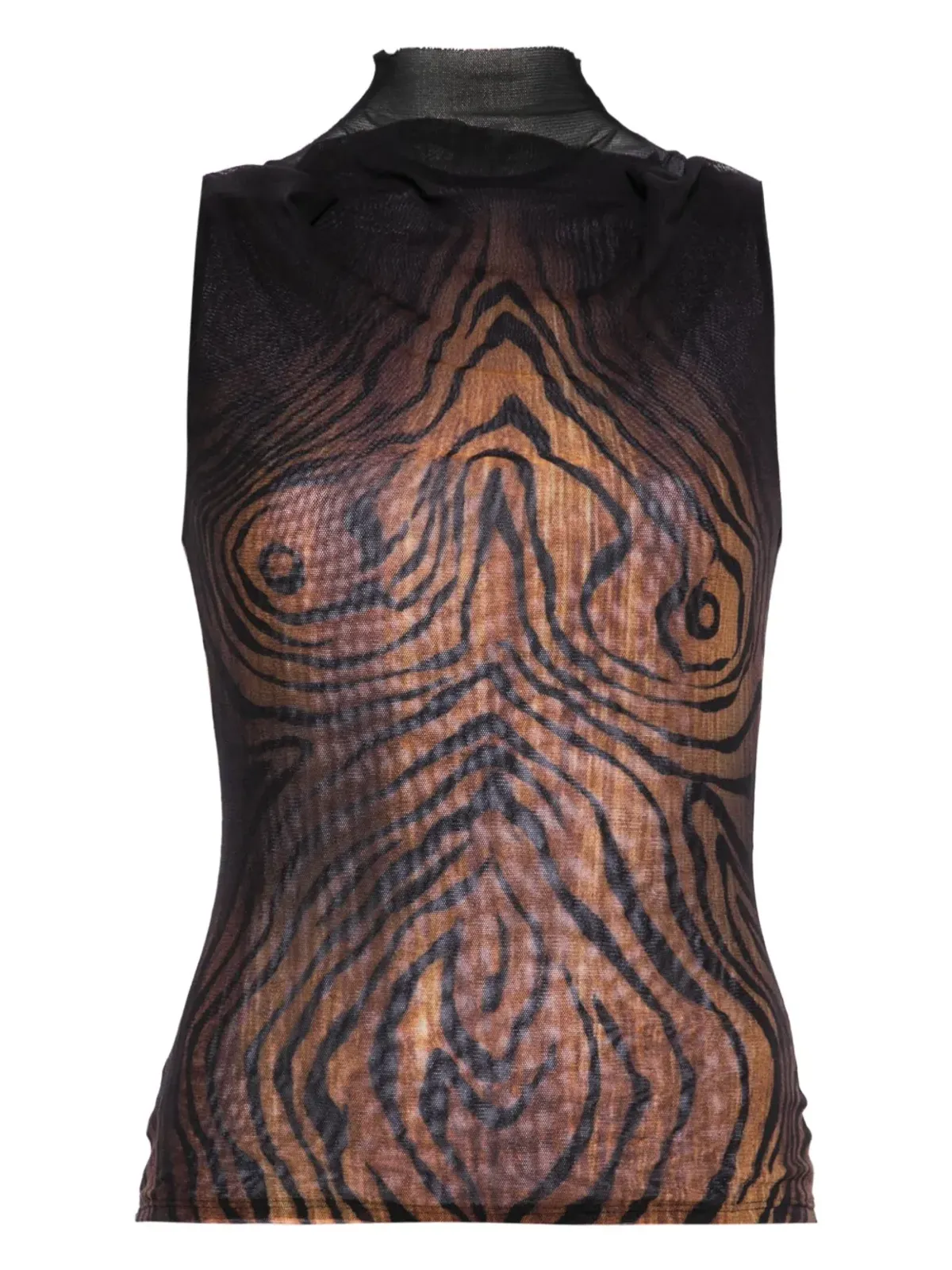 Jean Paul Gaultier ハイネック ウッドプリント トップ ブラック - 画像1