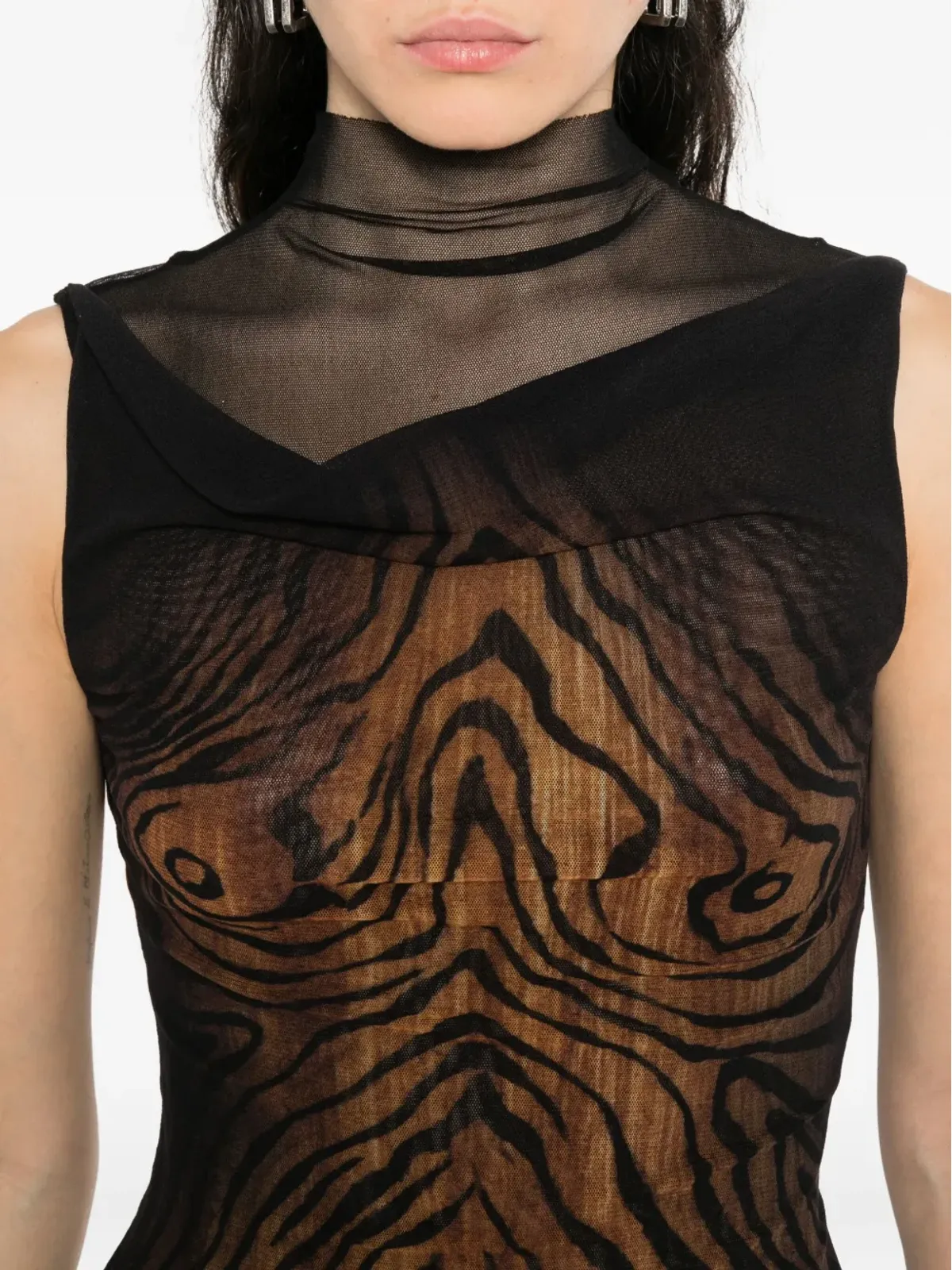 Jean Paul Gaultier ハイネック ウッドプリント トップ ブラック - 画像5