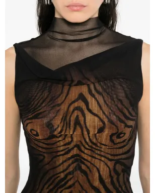 Jean Paul Gaultier ハイネック ウッドプリント トップ ブラック - サムネイル5