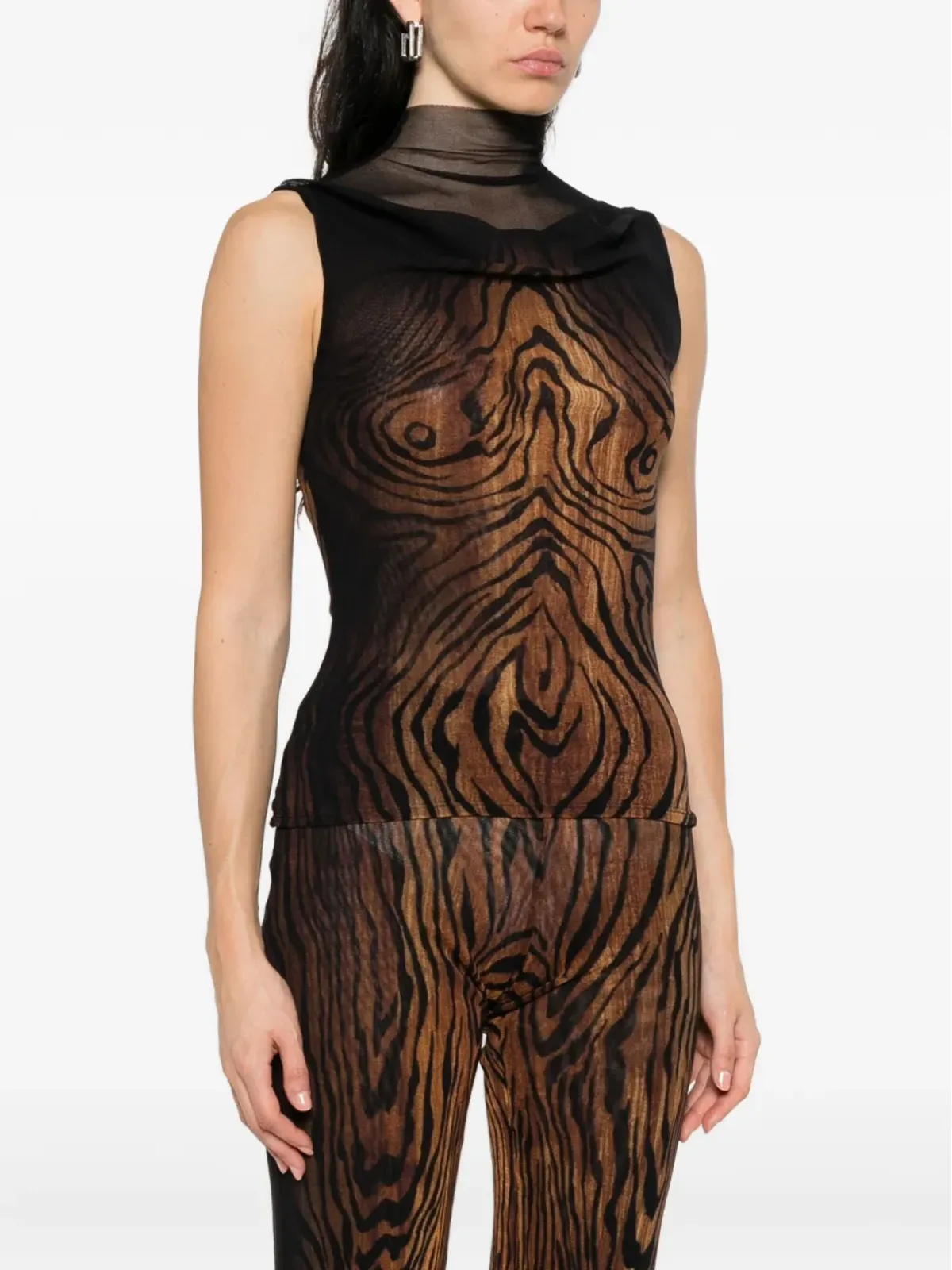 Jean Paul Gaultier ハイネック ウッドプリント トップ ブラック - 画像3