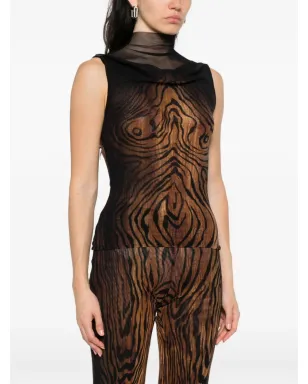 Jean Paul Gaultier ハイネック ウッドプリント トップ ブラック - サムネイル3