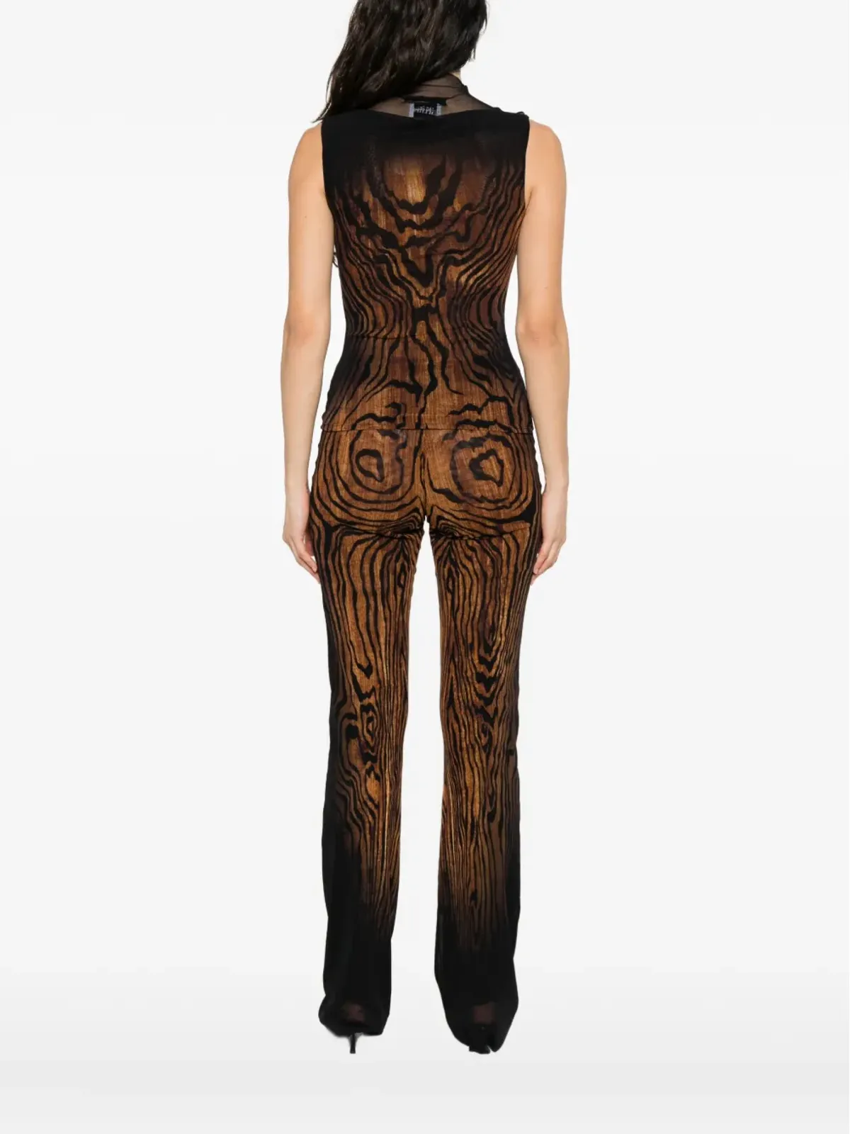 Jean Paul Gaultier ハイネック ウッドプリント トップ ブラック - 画像4