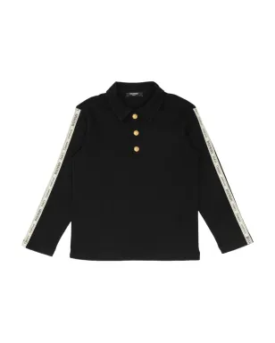 Balmain Kids ロゴテープ付き長袖ポロシャツ（ブラック） - サムネイル1