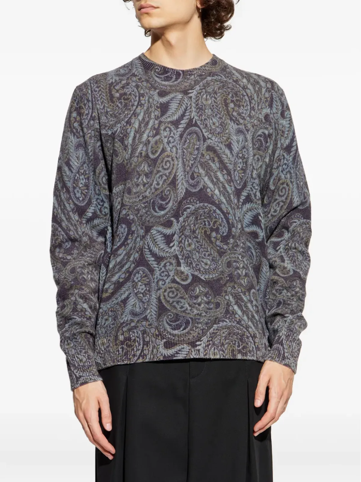 ETRO ペイズリーパターンのリブ編みウールセーター - グレー - 画像3