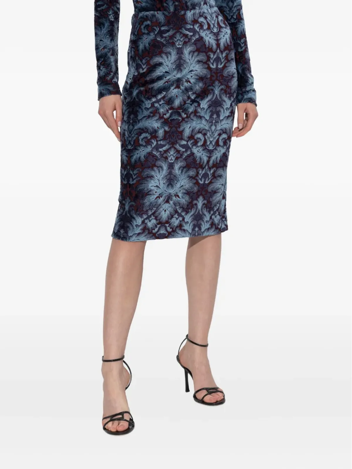 ETRO ダマスク柄ベルベットのミディスカート - 画像3