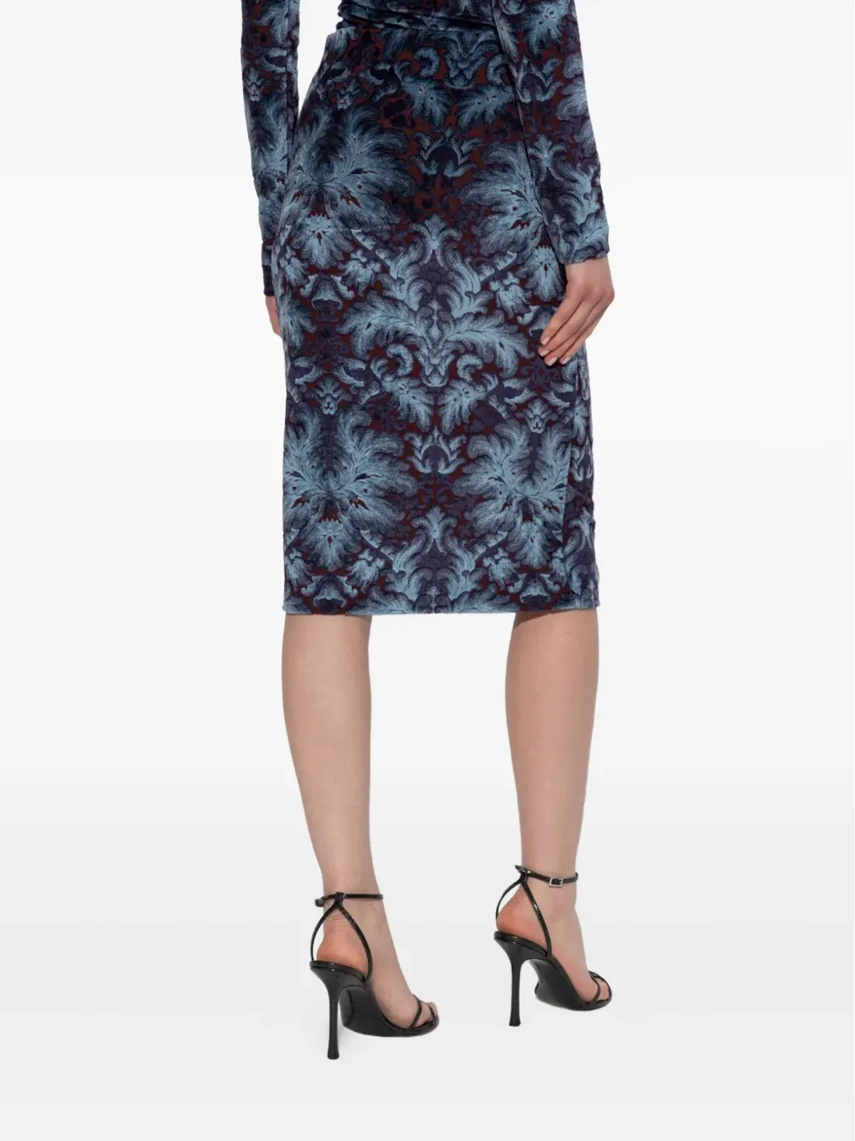 ETRO ダマスク柄ベルベットのミディスカート - 画像4