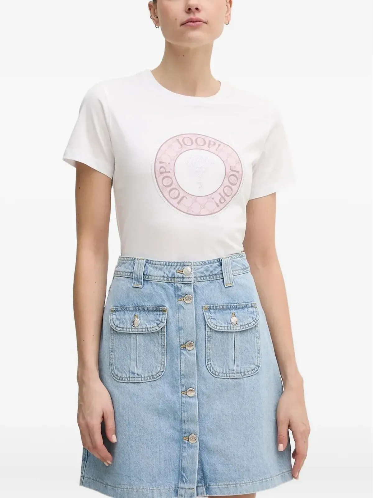 Joop! Rosa ボタン留めデニムミニスカート - 画像3