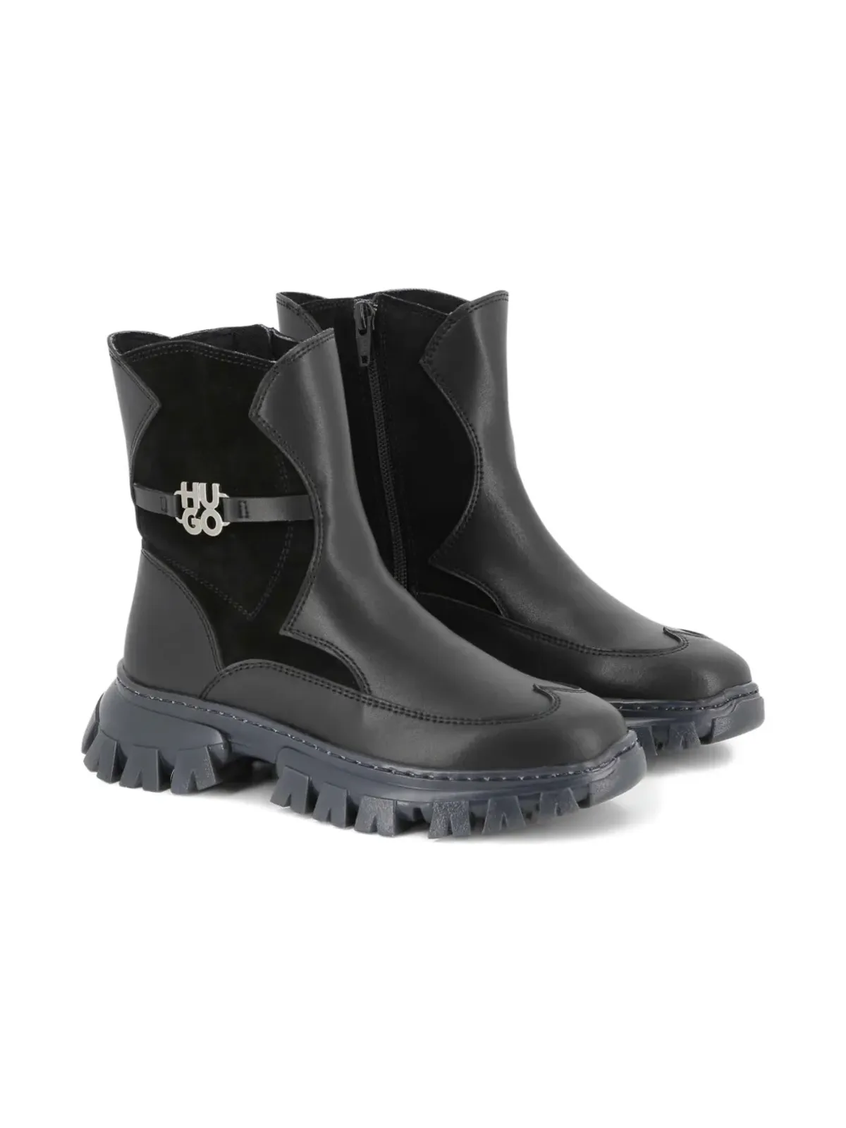 HUGO KIDS logo-plaque ankle boots - Black - 画像1