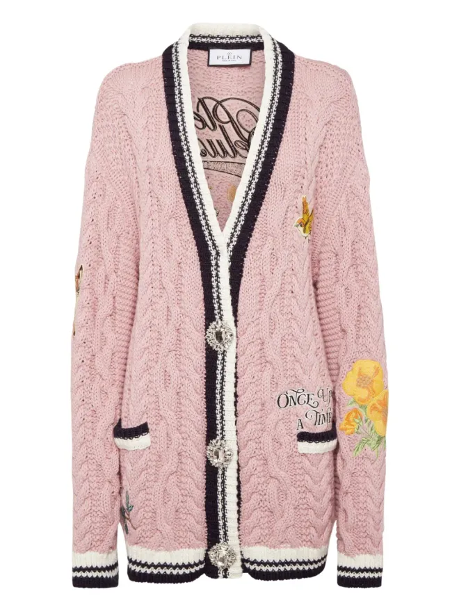 Philipp Plein Philipp Plein ケーブルニット刺繍カーディガン - ピンクの商品画像