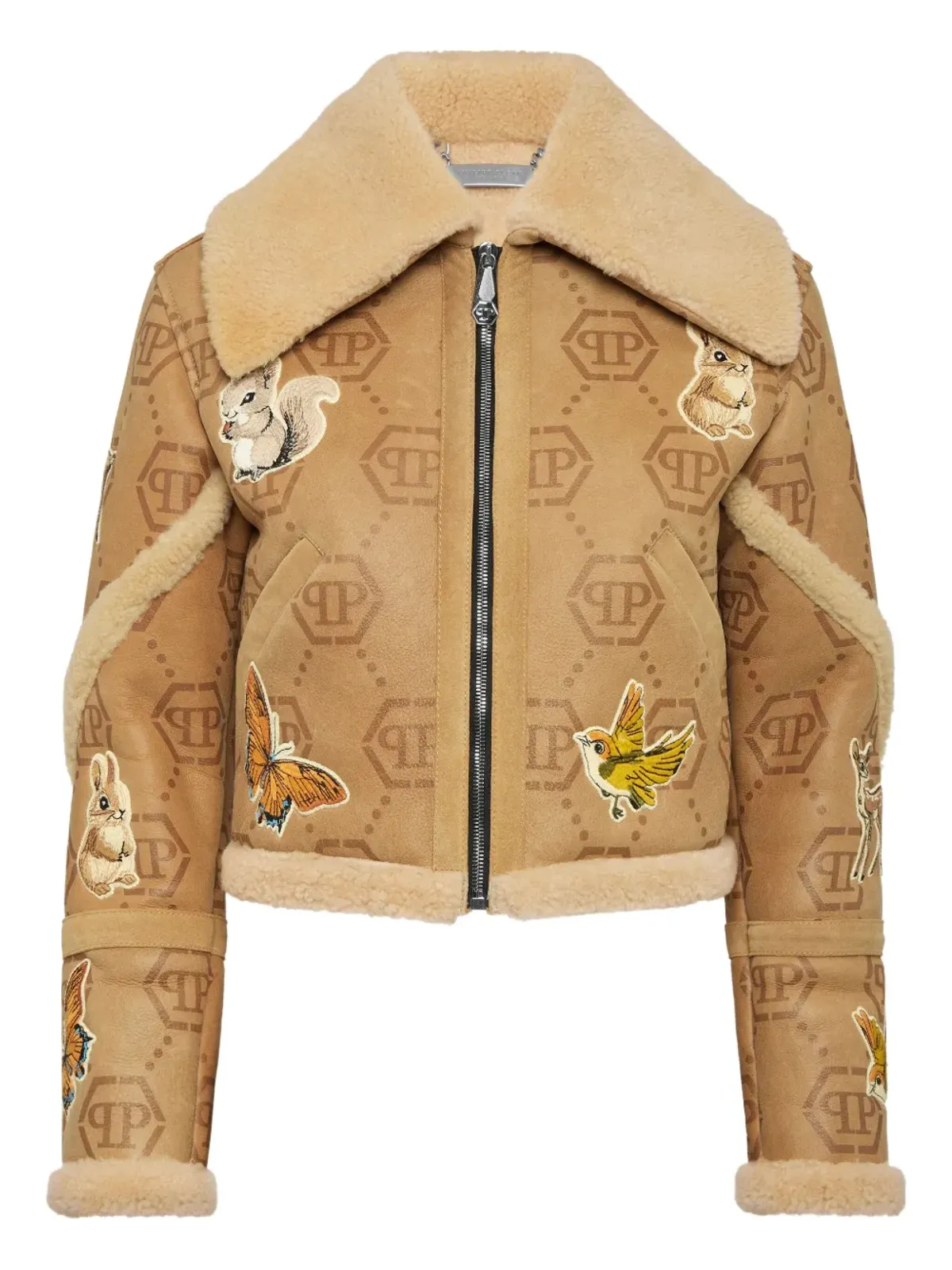 Philipp Plein モノグラム刺繍シアリングジャケット - 画像1