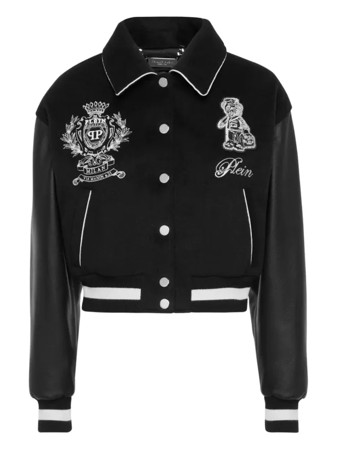 Philipp Plein Philipp Plein レザー袖 ロゴ刺繍 ボンバージャケットの商品画像