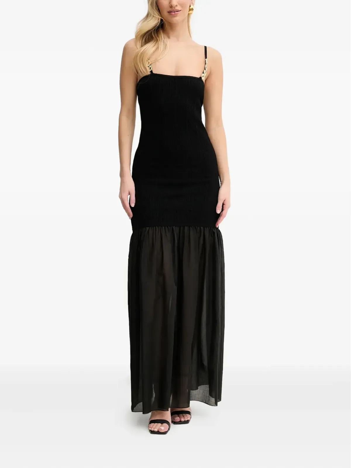 SIMONA CORSELLINI エンベリッシュド・ストラップ付き ティアードマキシドレス ブラック - 画像1