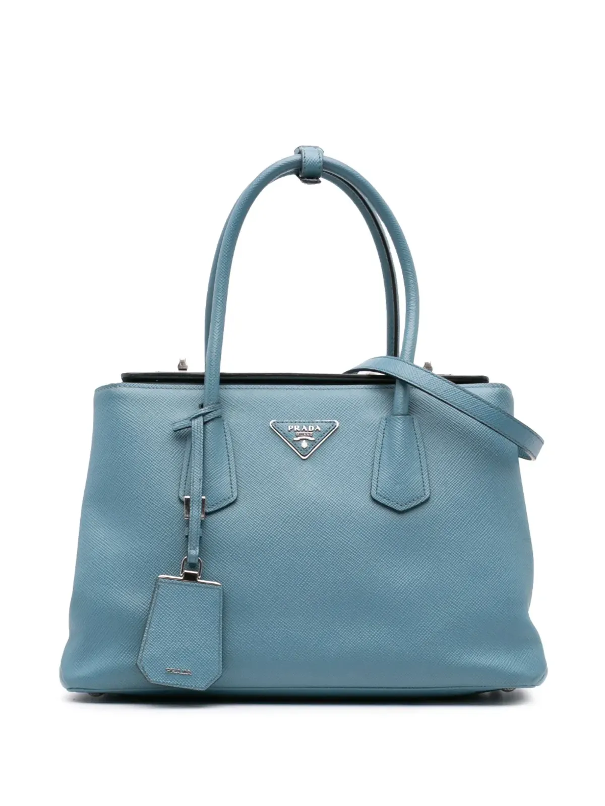 Prada ビンテージ 2013-2024 サフィアーノレザー ターンロック ツイン サッチェル - ブルー - 画像1