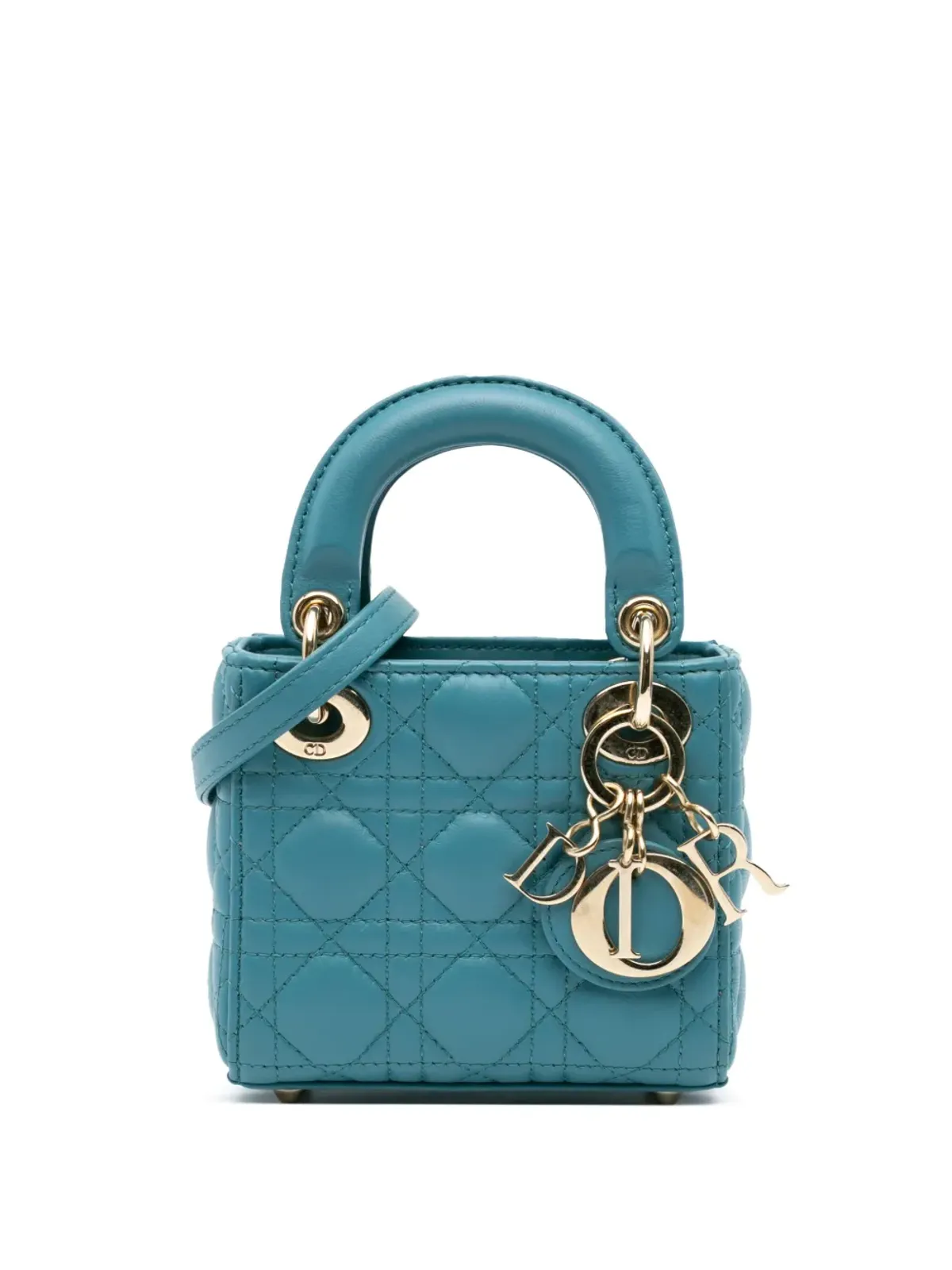 Christian Dior ビンテージ 2022年 マイクロラムスキン カナージュ レディ ディオール サッチェル ブルー - 画像1