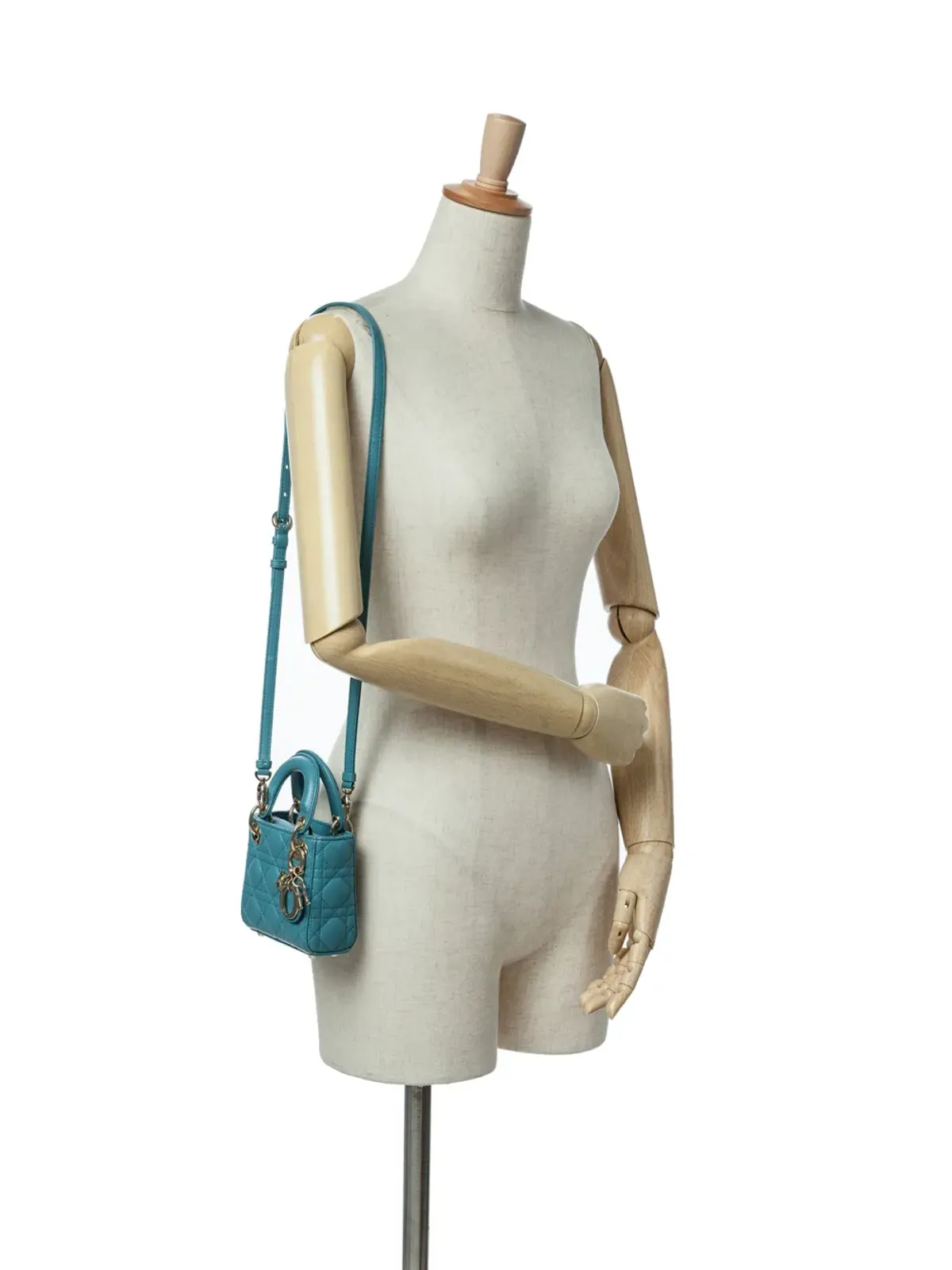 Christian Dior ビンテージ 2022年 マイクロラムスキン カナージュ レディ ディオール サッチェル ブルー - 画像2