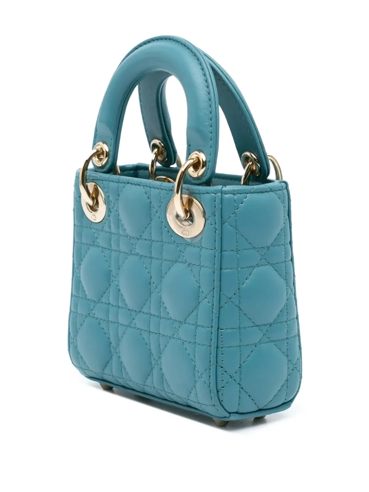 Christian Dior ビンテージ 2022年 マイクロラムスキン カナージュ レディ ディオール サッチェル ブルー - 画像3