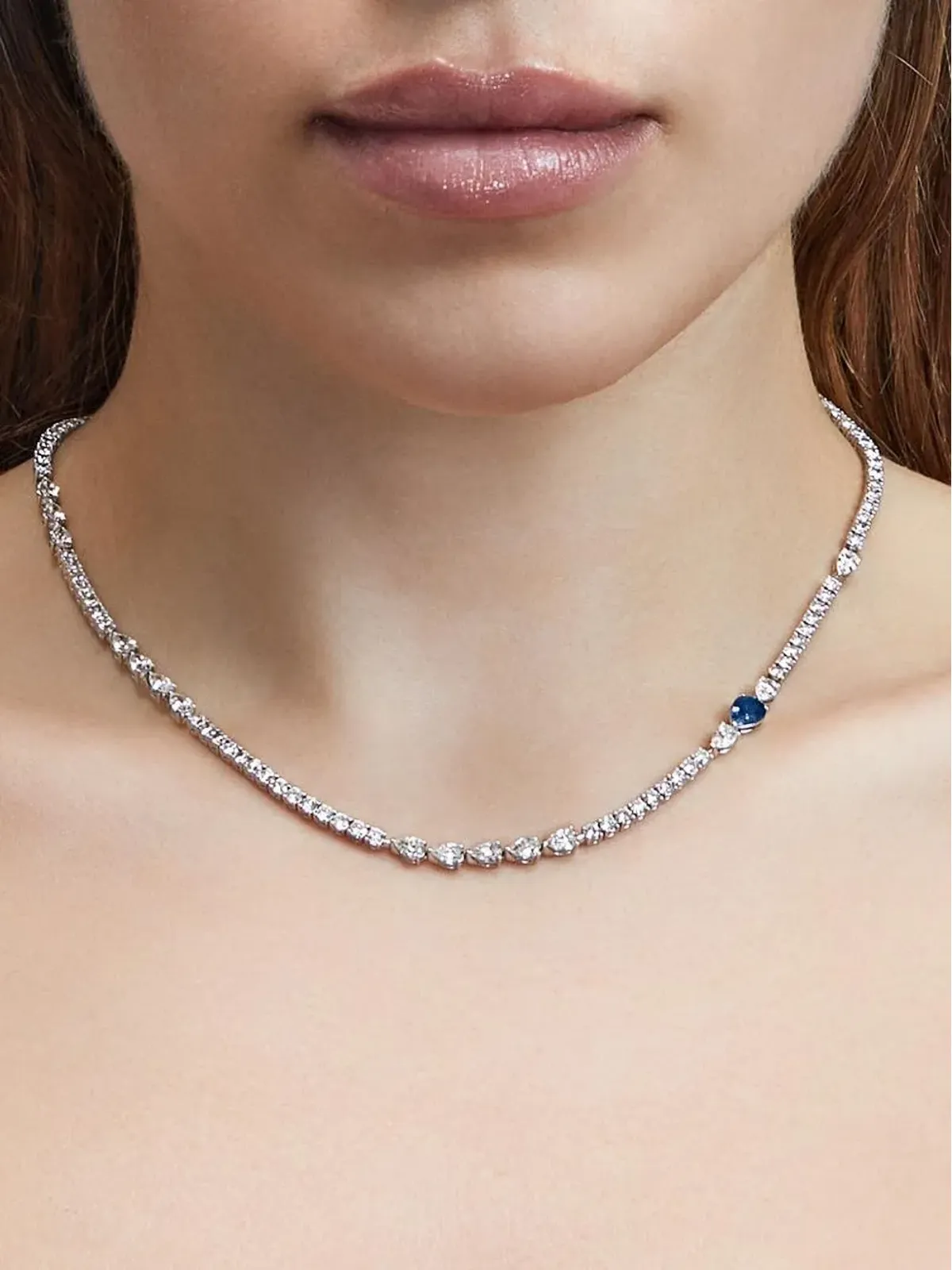 Jewels Aficionado 18Kホワイトゴールド ダイヤモンドとサファイアのネックレス - シルバー - 画像2