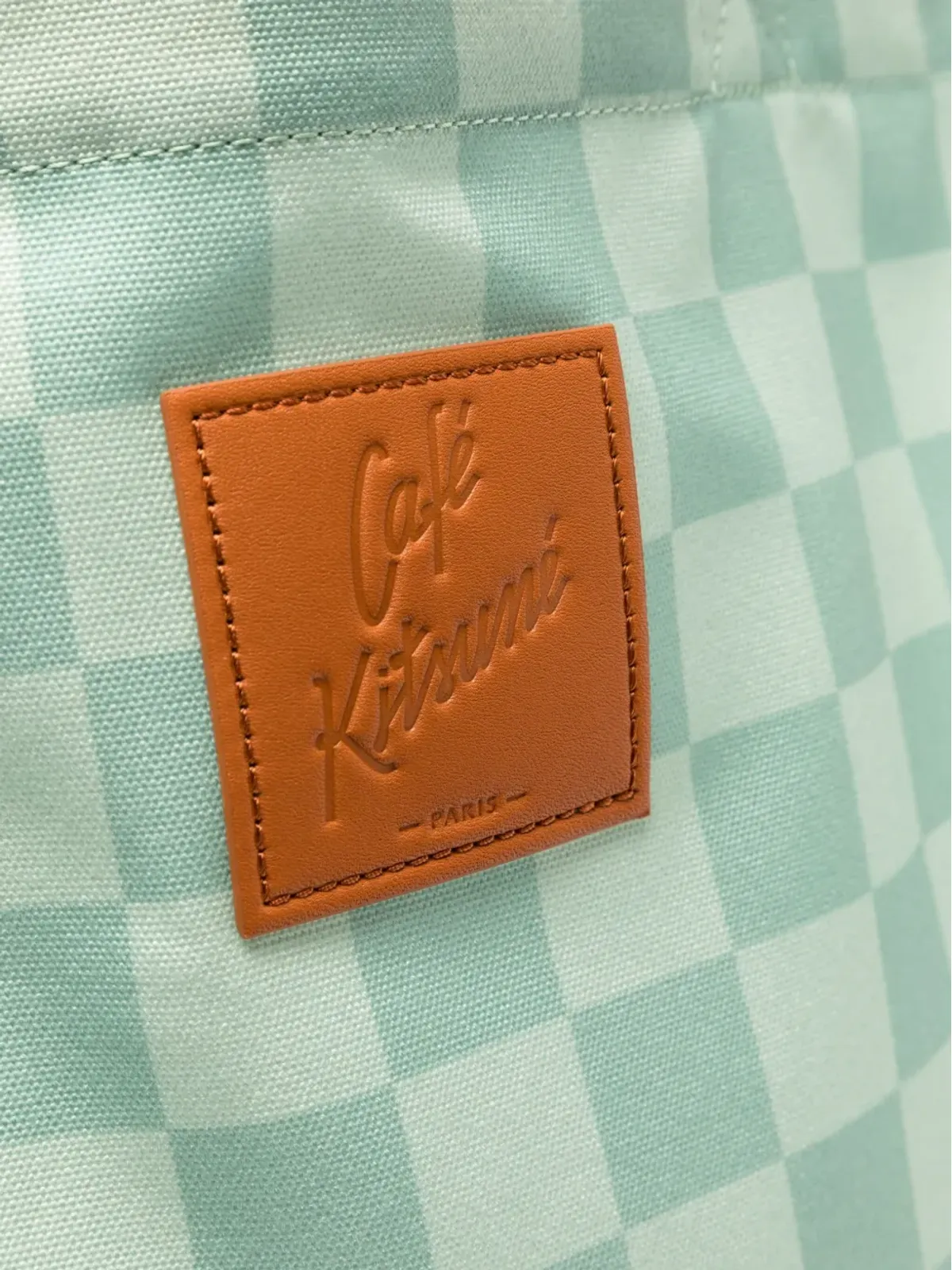 CAFÉ KITSUNÉ マキシ チェッカーボード トートバッグ グリーン - 画像3