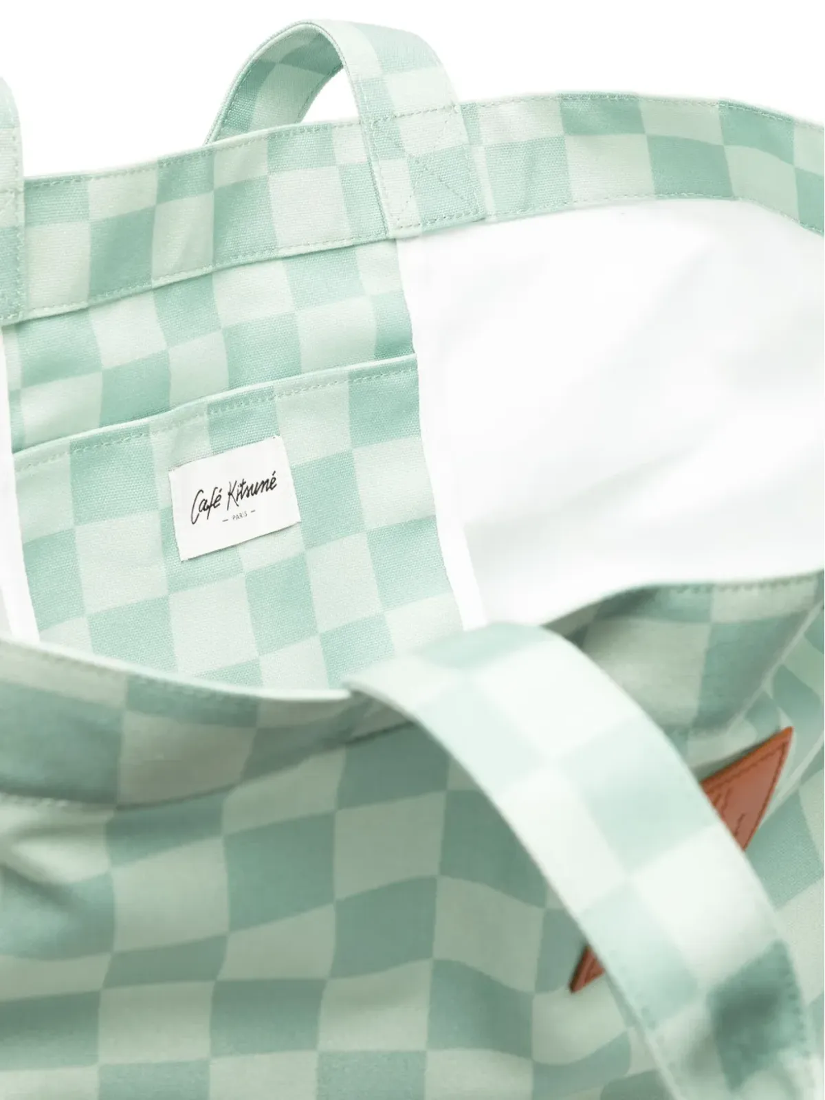 CAFÉ KITSUNÉ マキシ チェッカーボード トートバッグ グリーン - 画像4