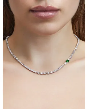 Jewels Aficionado 18Kホワイトゴールド テニスダイヤモンド＆エメラルド ネックレス - サムネイル2
