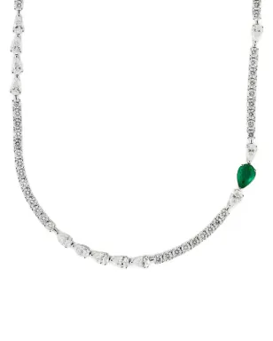 Jewels Aficionado 18Kホワイトゴールド テニスダイヤモンド＆エメラルド ネックレス - サムネイル3