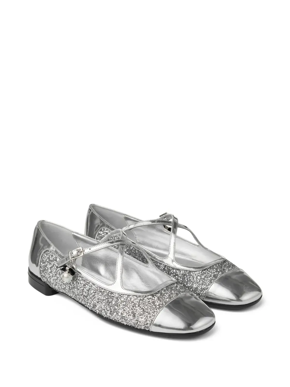 Jimmy Choo エレリ グリッター付きレザー バレエフラット シルバー - 画像2