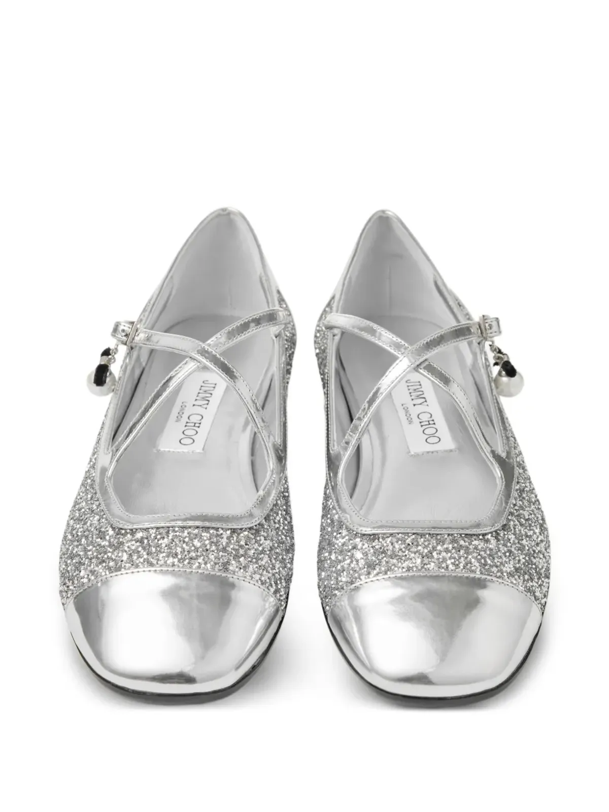 Jimmy Choo エレリ グリッター付きレザー バレエフラット シルバー - 画像3