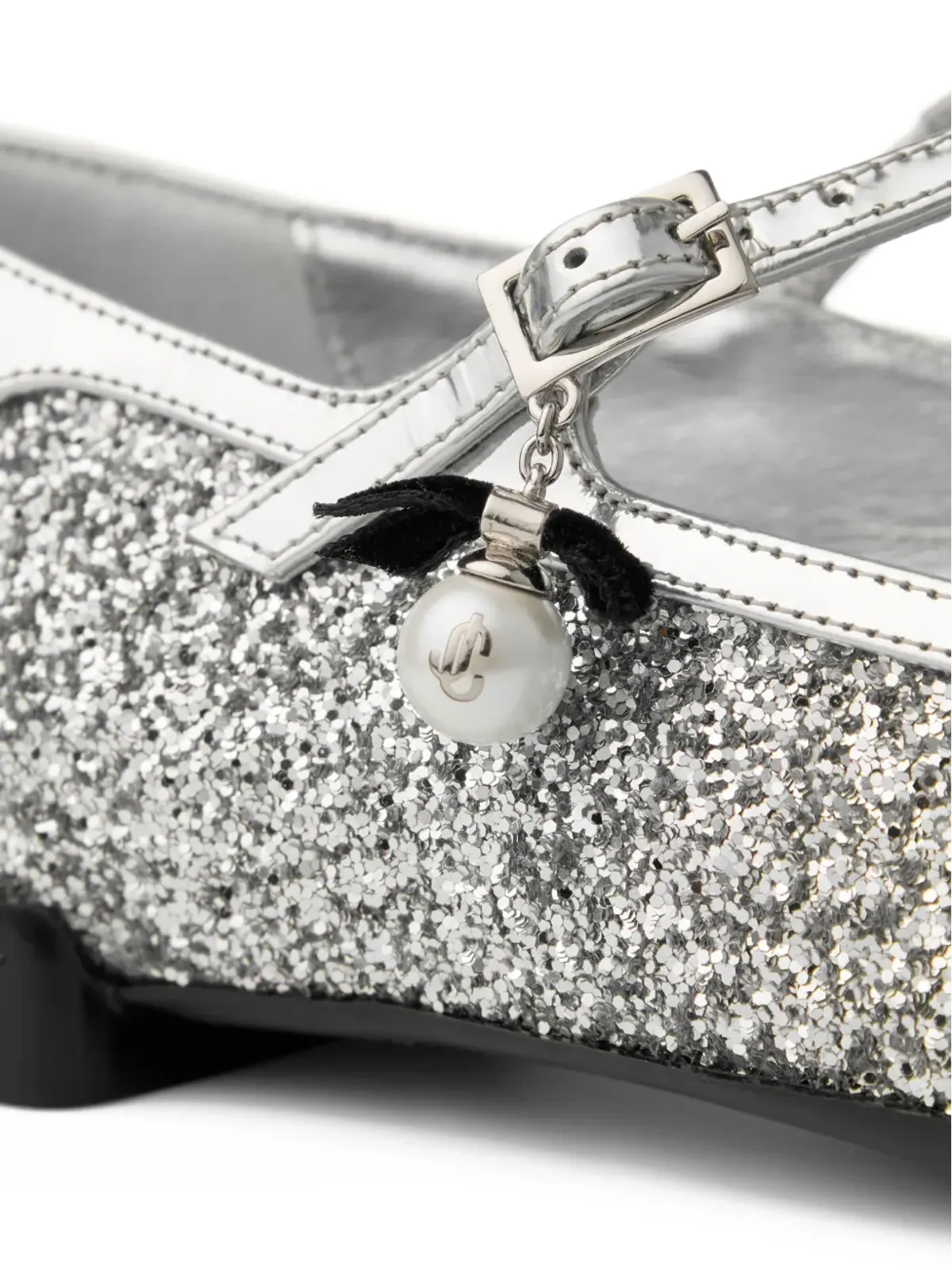 Jimmy Choo エレリ グリッター付きレザー バレエフラット シルバー - 画像4