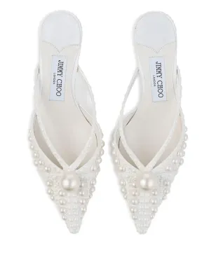 Jimmy Choo サナ パール装飾付き ポインテッドミュール - ホワイト - サムネイル4