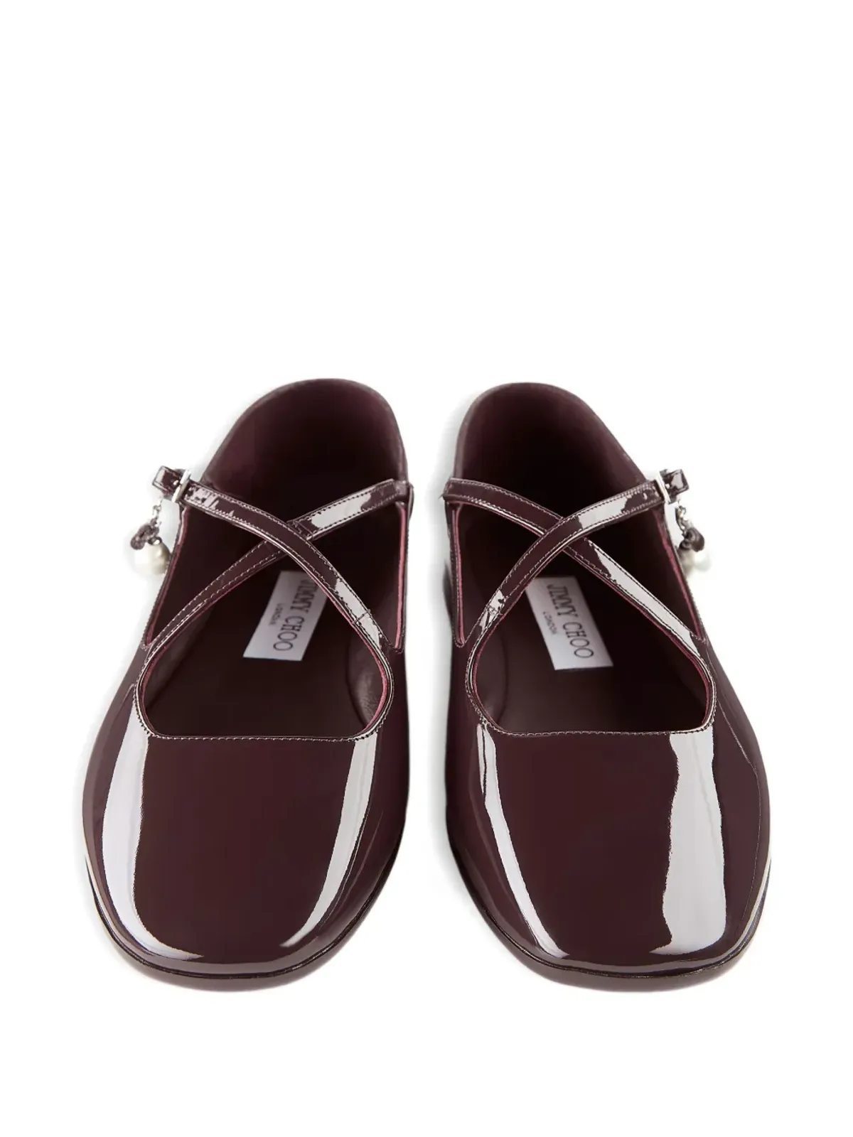 Jimmy Choo エレリ パテントレザー クロスストラップ バレエフラット - 画像4