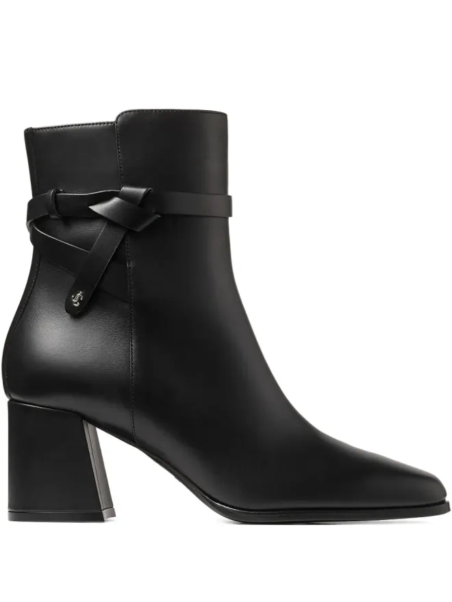 Jimmy Choo Jimmy Choo 70mm 編み込みストラップ ブロックヒール ブーツ - ブラックの商品画像