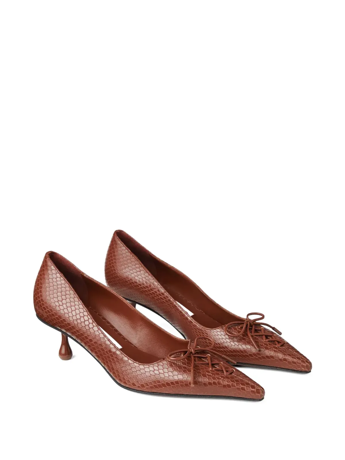 Jimmy Choo 50mm Scarlett レースアップ・ヘビ柄風パンプス - ブラウン - 画像2