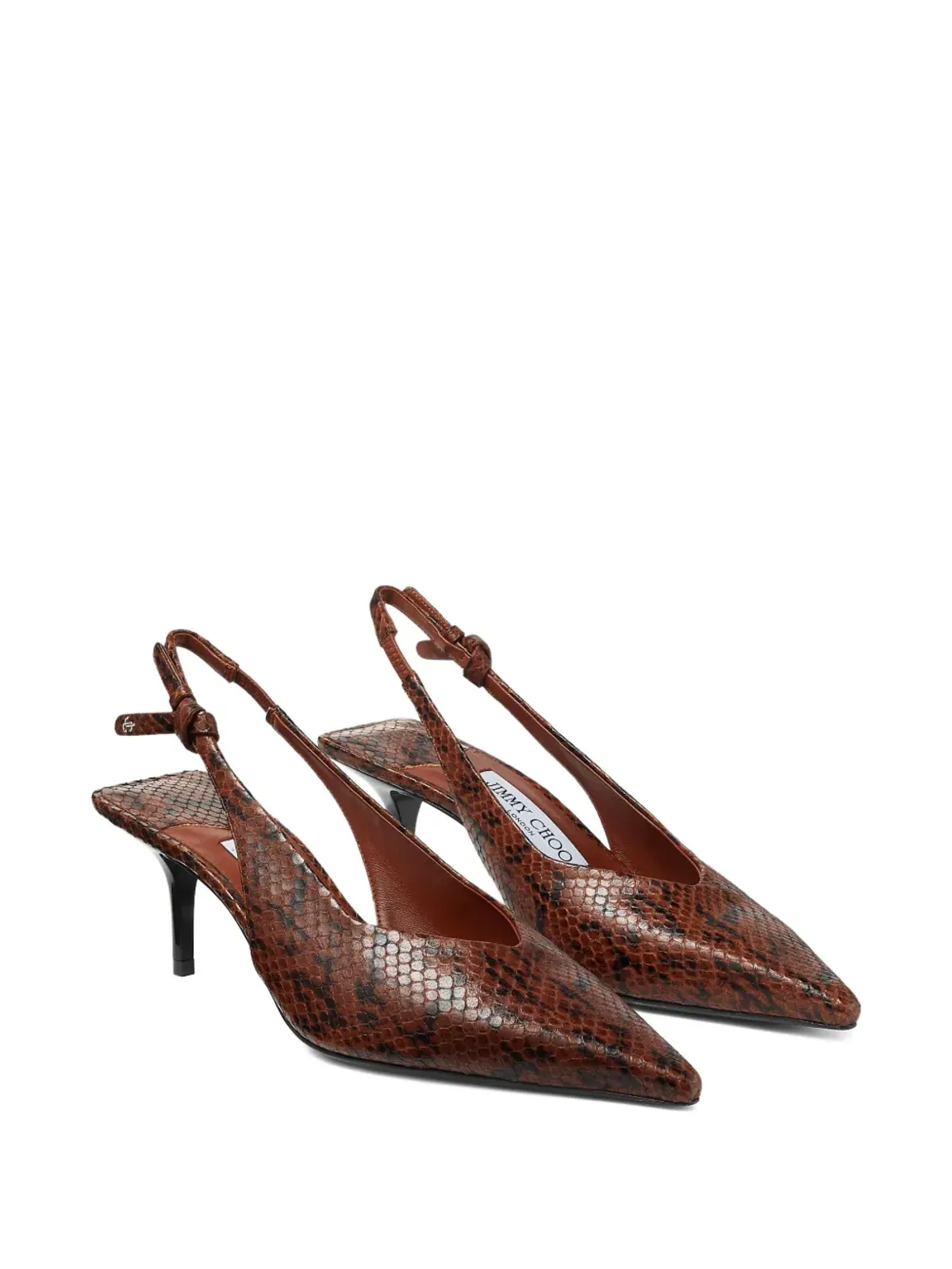 Jimmy Choo 60mm Camie ヘビ柄風スリングバックパンプス ブラウン - 画像2