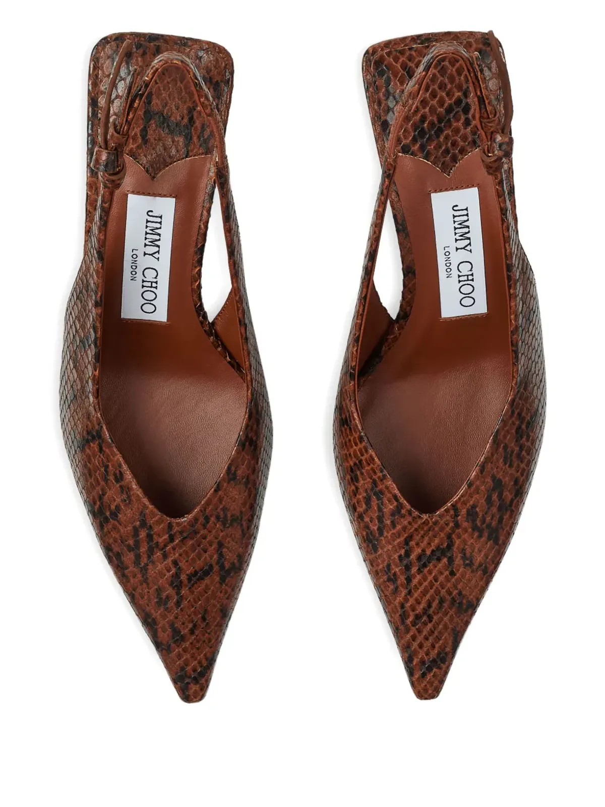 Jimmy Choo 60mm Camie ヘビ柄風スリングバックパンプス ブラウン - 画像3