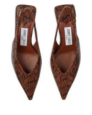 Jimmy Choo 60mm Camie ヘビ柄風スリングバックパンプス ブラウン - サムネイル3