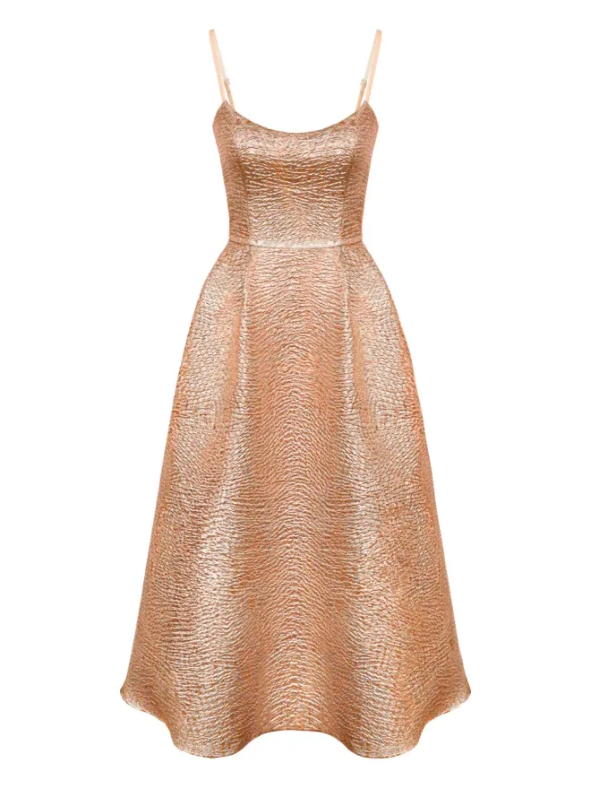 POST MERIDIEM POST MERIDIEM ジャカード コルセット風ビスチェ ミディドレスの商品画像