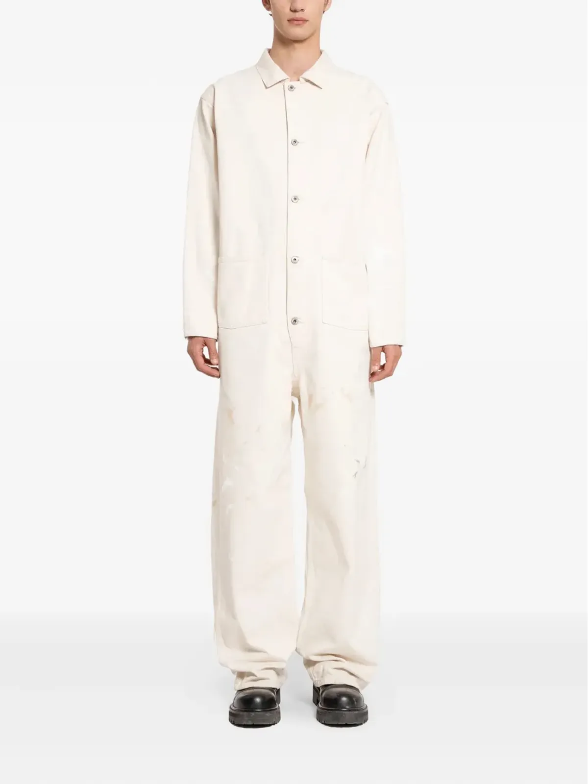 TAIGA TAKAHASHI paint-splatter cotton jumpsuit - Neutrals - 画像2