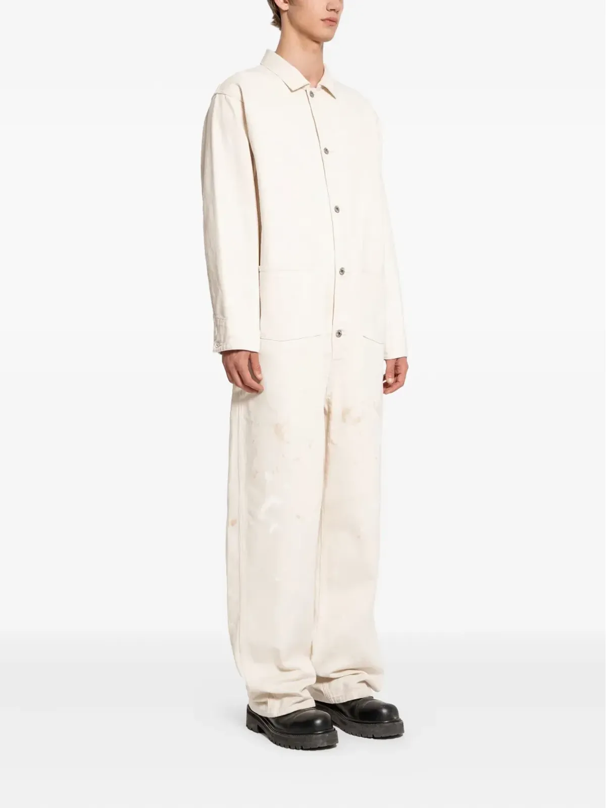TAIGA TAKAHASHI paint-splatter cotton jumpsuit - Neutrals - 画像3