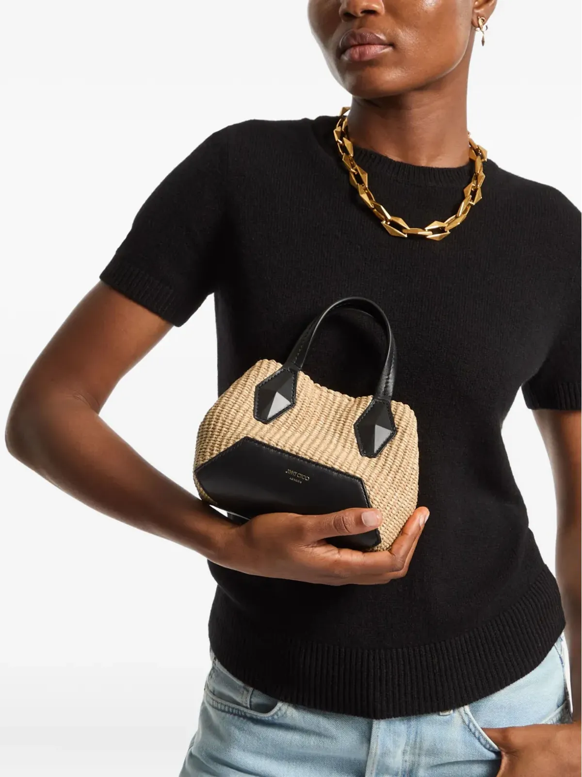 Jimmy Choo ダイヤモンド編みストローストートバッグ - ベージュ系 - 画像2