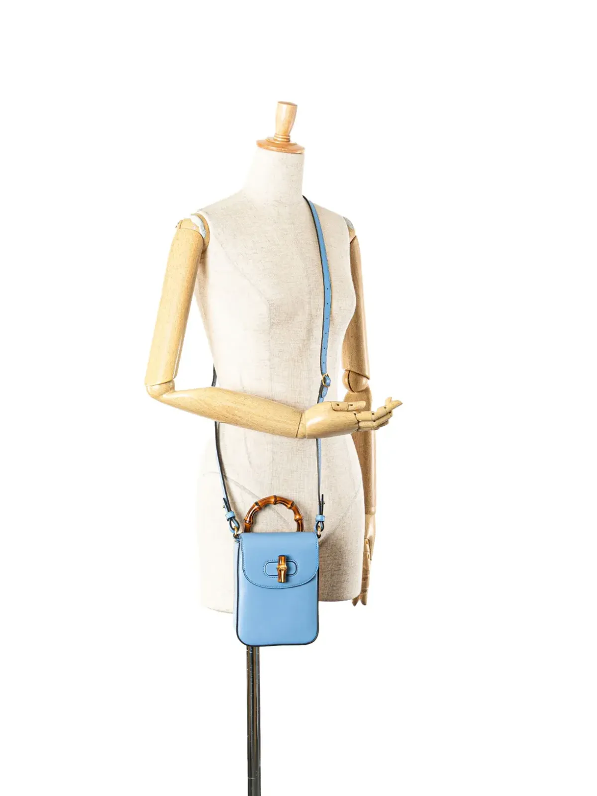 Gucci ビンテージ ミニ カーフスキン バンブー トップハンドル バッグ サッチェル - ブルー - 画像2