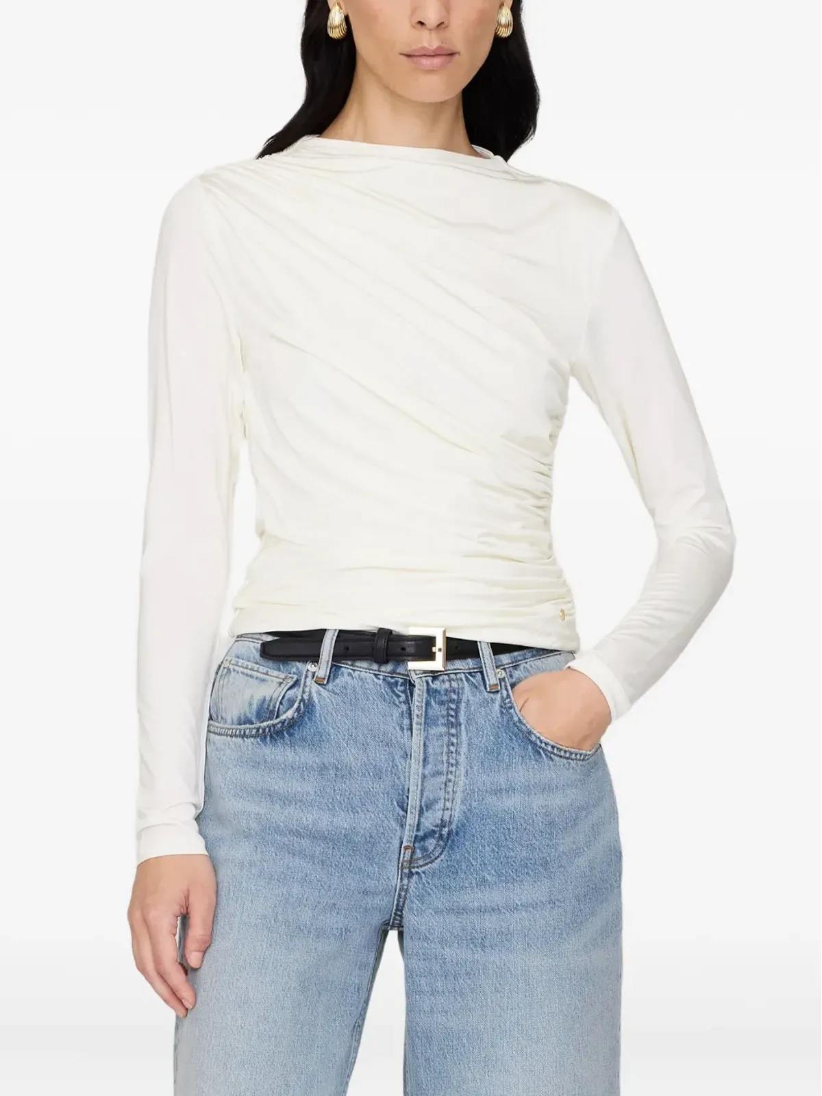 ANINE BING Bray draped long-sleeve top - White - 画像3