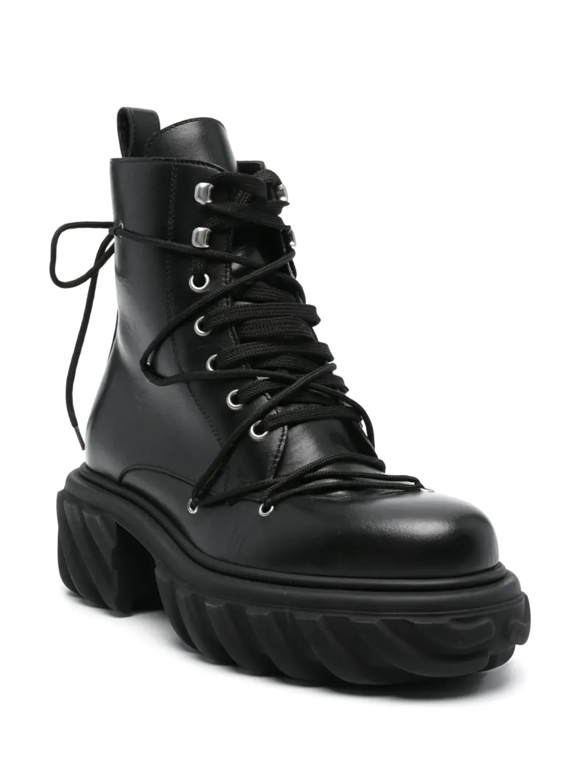 Off-White Pre-Owned ブラック レザー コンバットブーツ - 画像2