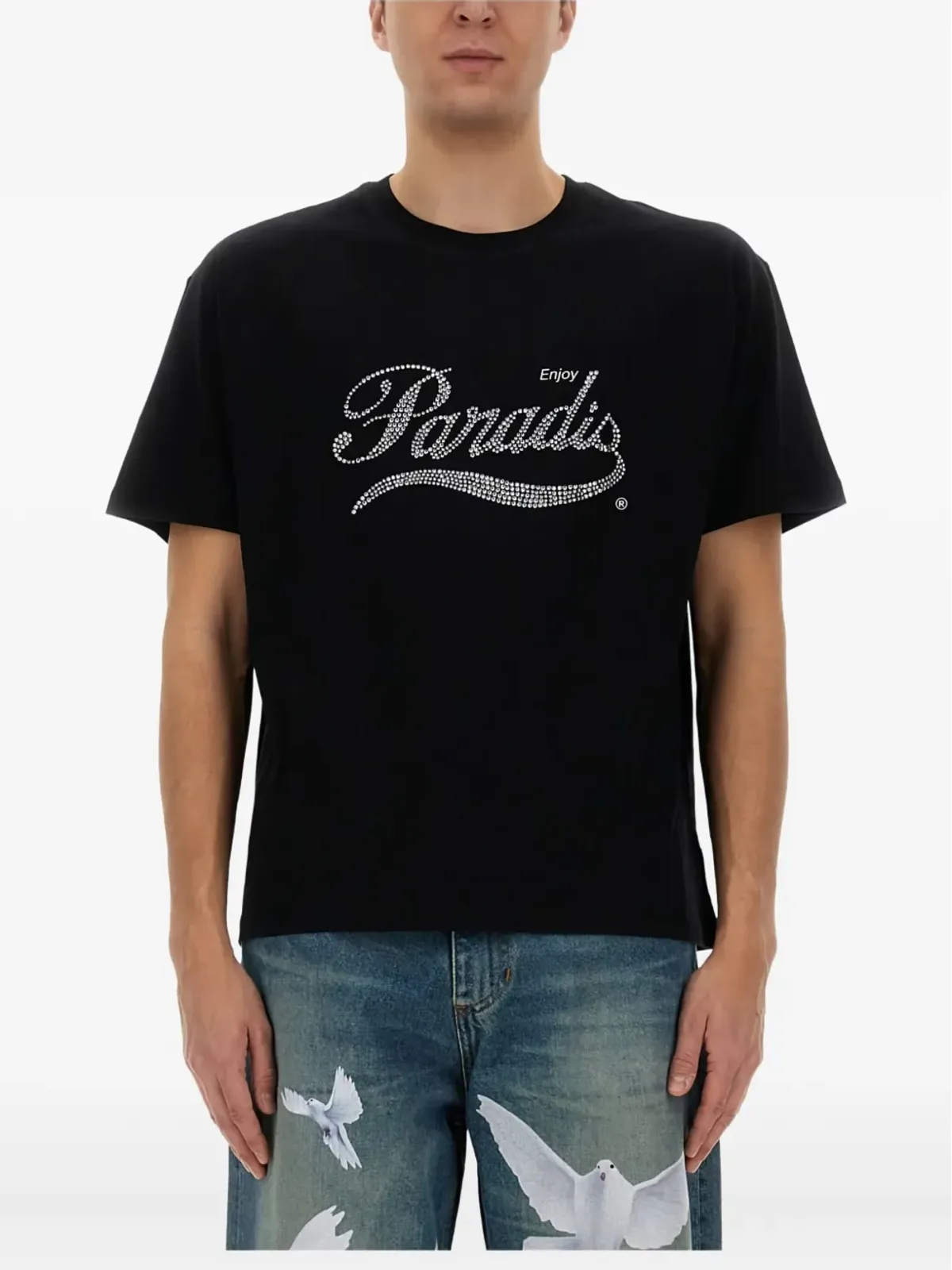 3PARADIS クリスタル装飾ロゴTシャツ（ブラック） - 画像3