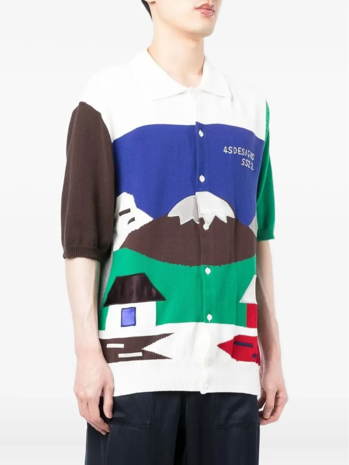 4SDESIGNS インターシャ編み 半袖シャツ - 画像2