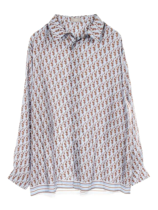 Christian Dior Pre-Owned Christian Dior ビンテージ 2010年代 オブリークモノグラム シルクシャツ - ブルーの商品画像