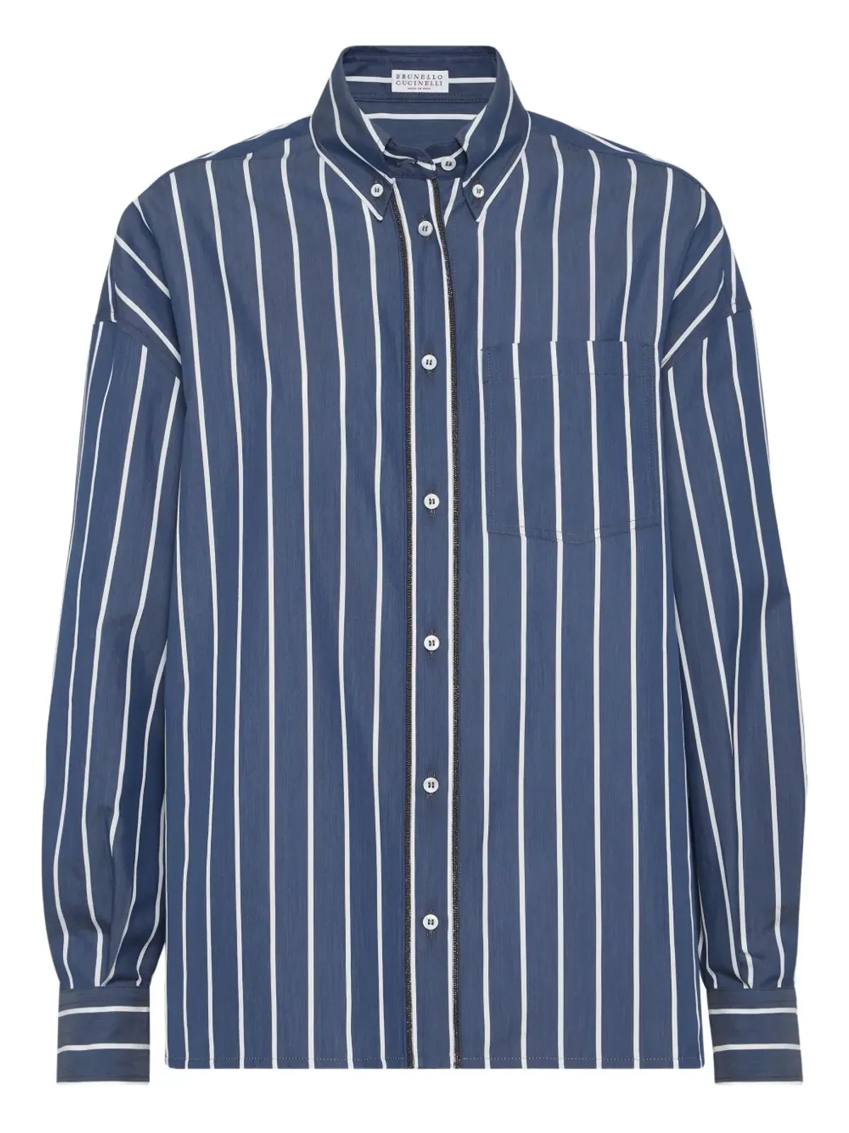 Brunello Cucinelli ストライプポプリンシャツ ブルー - 画像1