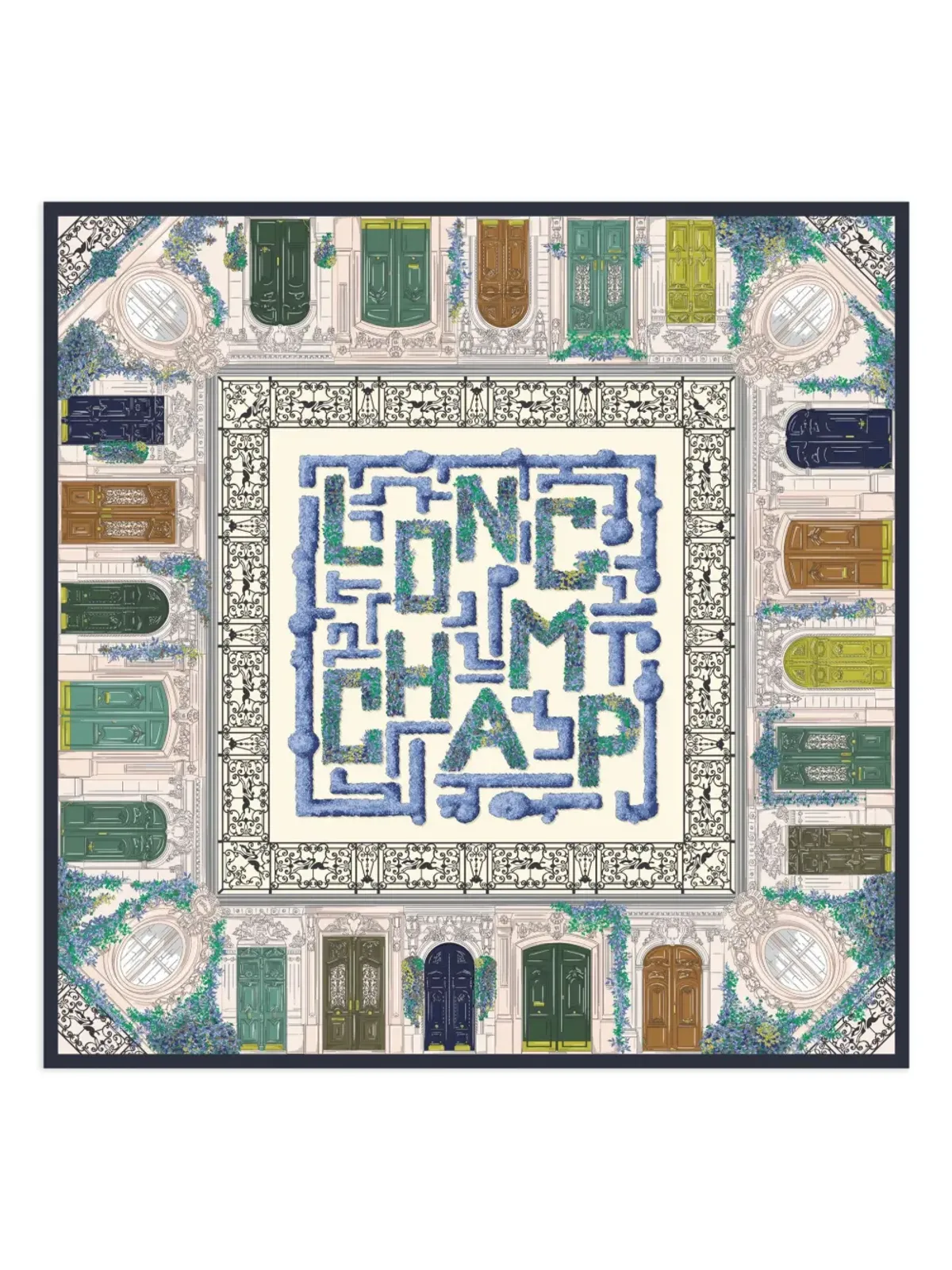 Longchamp ジャルダン・パリジャン シルクスカーフ ブルー - 画像1
